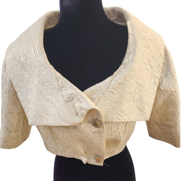Luxurious Gold Brocade Jacquard Designer Jacket Cardigan Coat Bolero Cover Cape - Picture 9 of 16